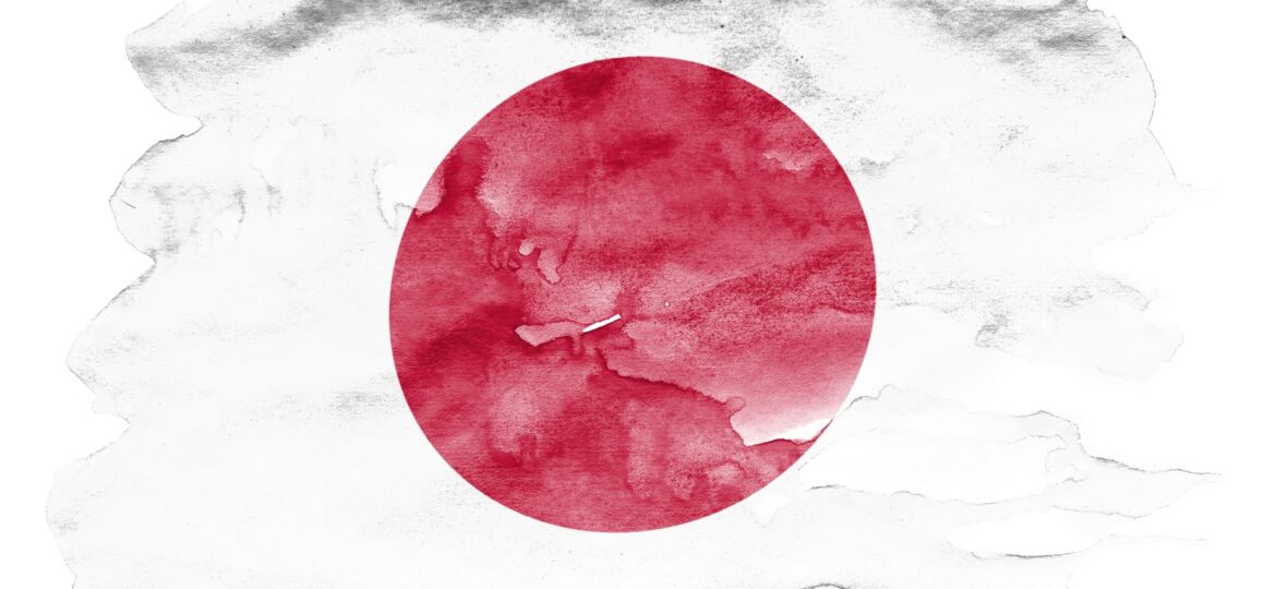 Japan flag  is depicted in liquid watercolor style isolated on white background